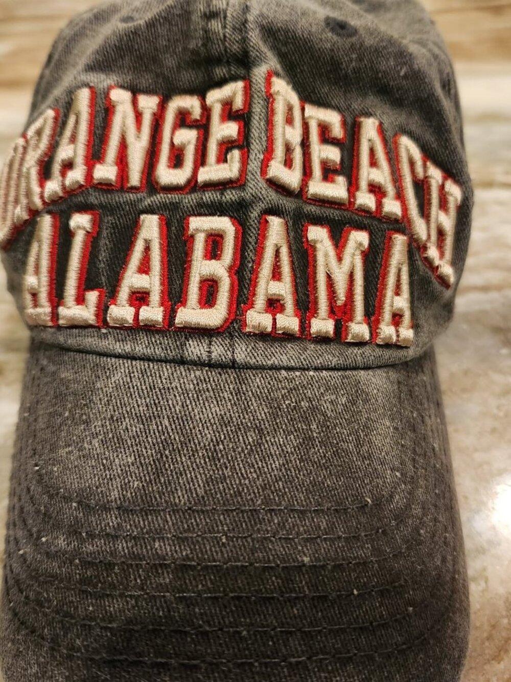 100% Cotton Men's Washed Black Cap with Orange Beach Alabama Embroidery